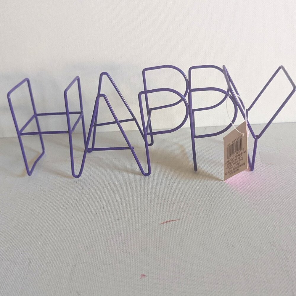 NWT Purple Wire 3D Happy Retro Word Sign Galentine Valentines Day 70s Home Decor